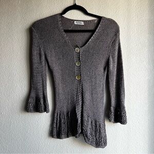 Gray Knit Cardigan with Flared Sleeves
